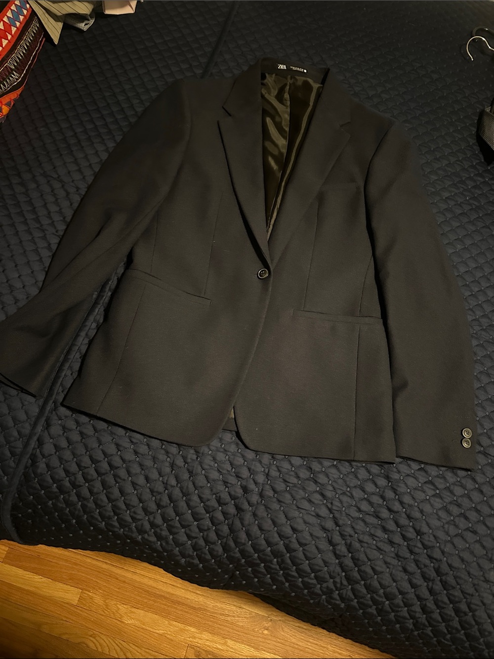 Zara Men's Navy Single-Button Blazer